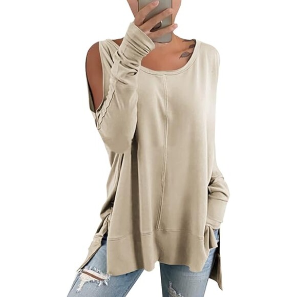 Hongqizo Cold Shoulder Long Sleeve Sweatshirt Casual Side Split Chic SZ XXL:NWOT - Picture 2 of 11